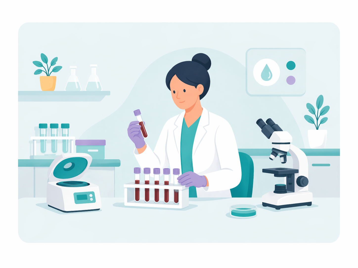 Lab technician examining blood samples with microscope