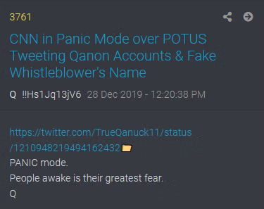 Q Drop 3761 - CNN in Panic Mode over POTUS Tweeting Qanon Accounts & Fake Whistleblower's Name