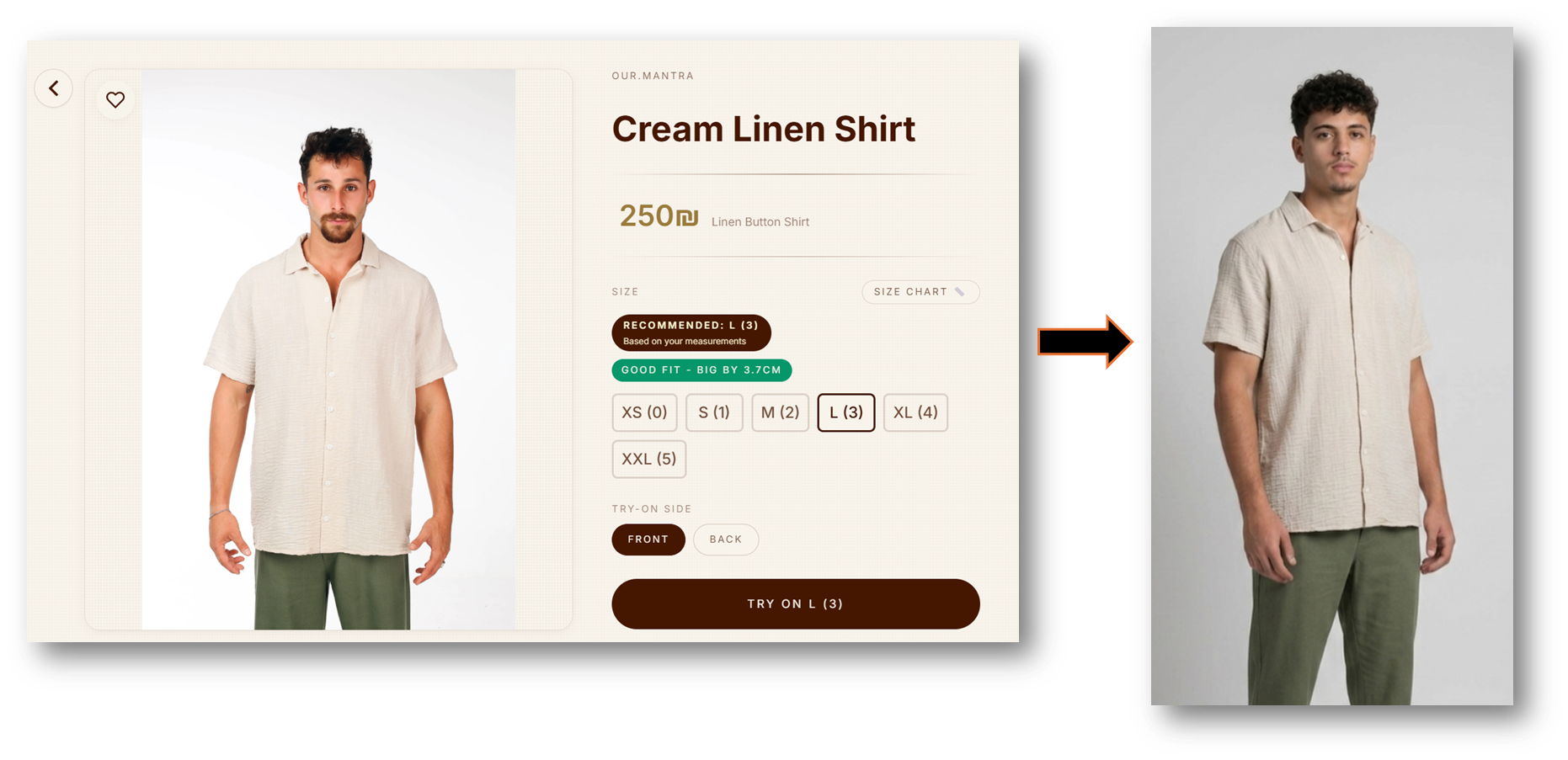 Product page integration with try-on