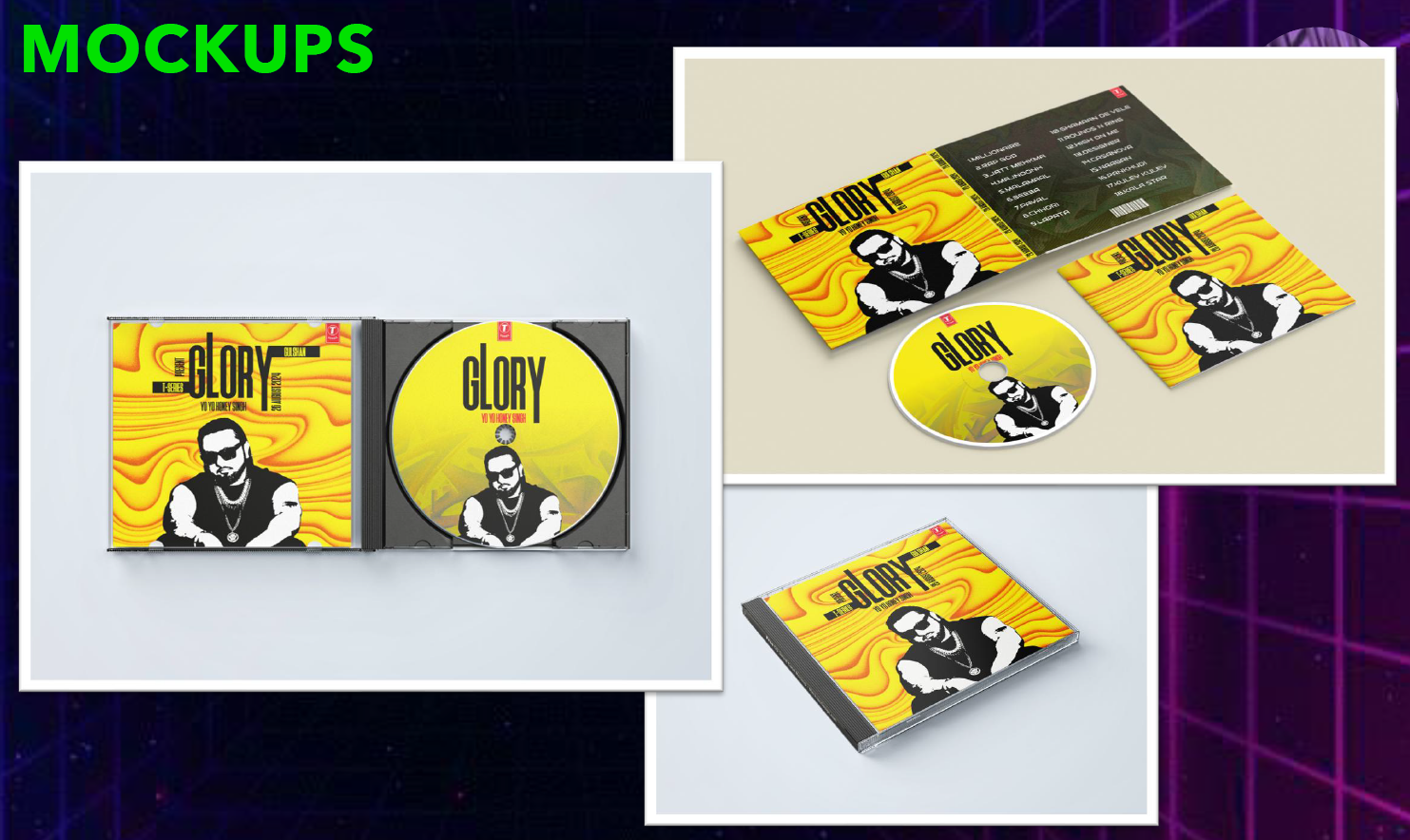 GLORY album presented as jewel case, digipak, and disc mockups
