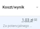 Wskaźnik koszt/wynik 1,03 zł za potencjalnego klienta