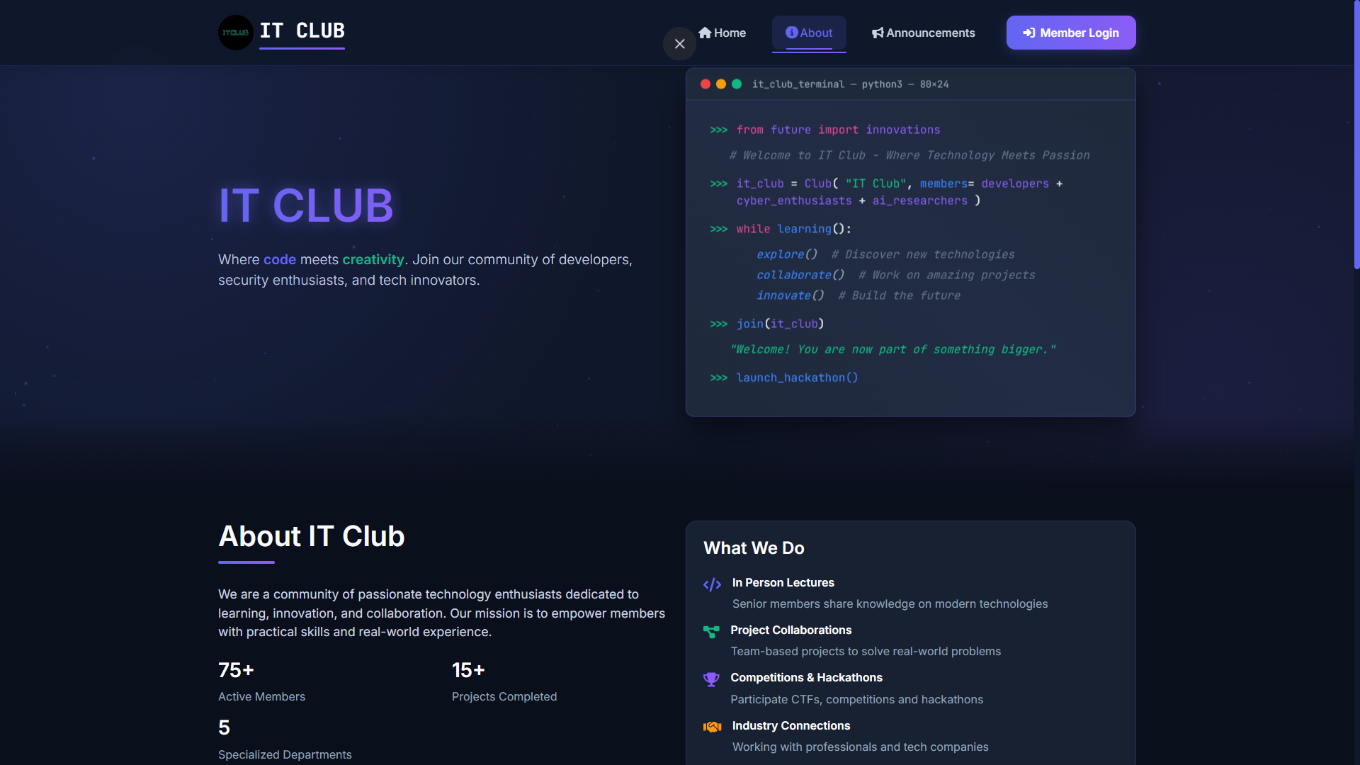IT Club community website homepage