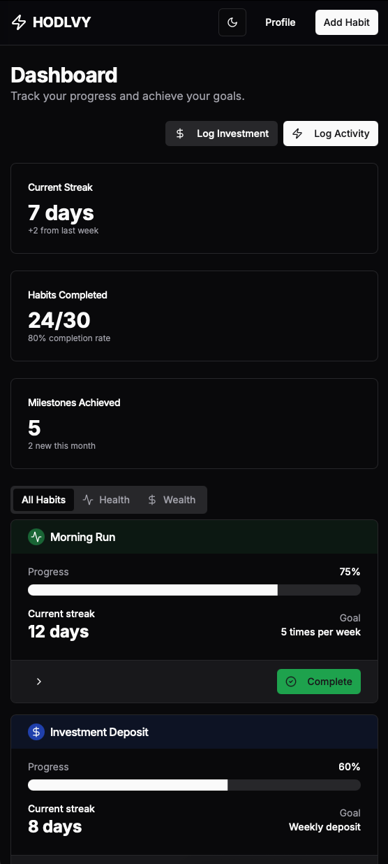 HODLVY Health Tracking Interface