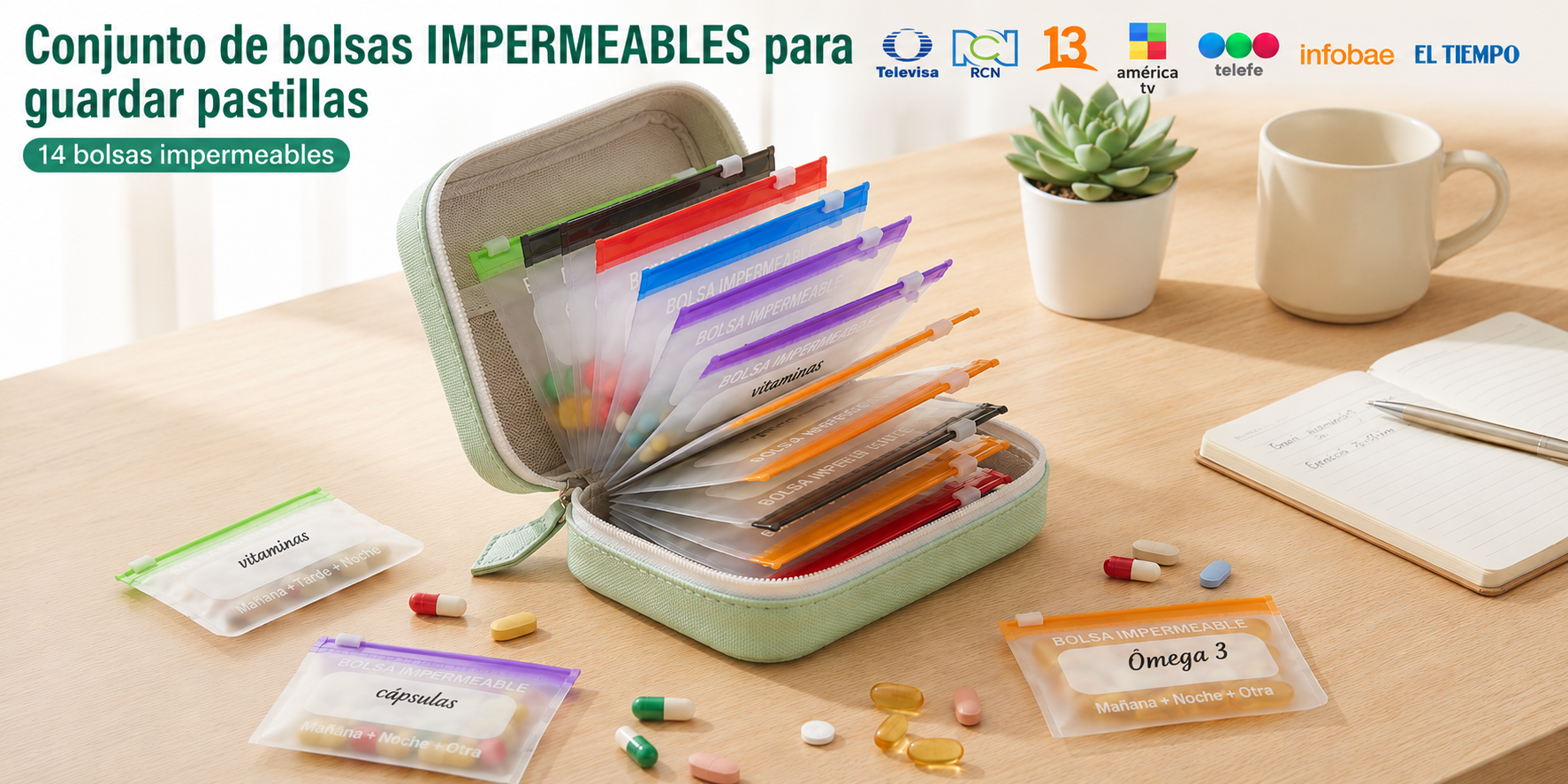 Conjunto de bolsas impermeables para guardar pastillas