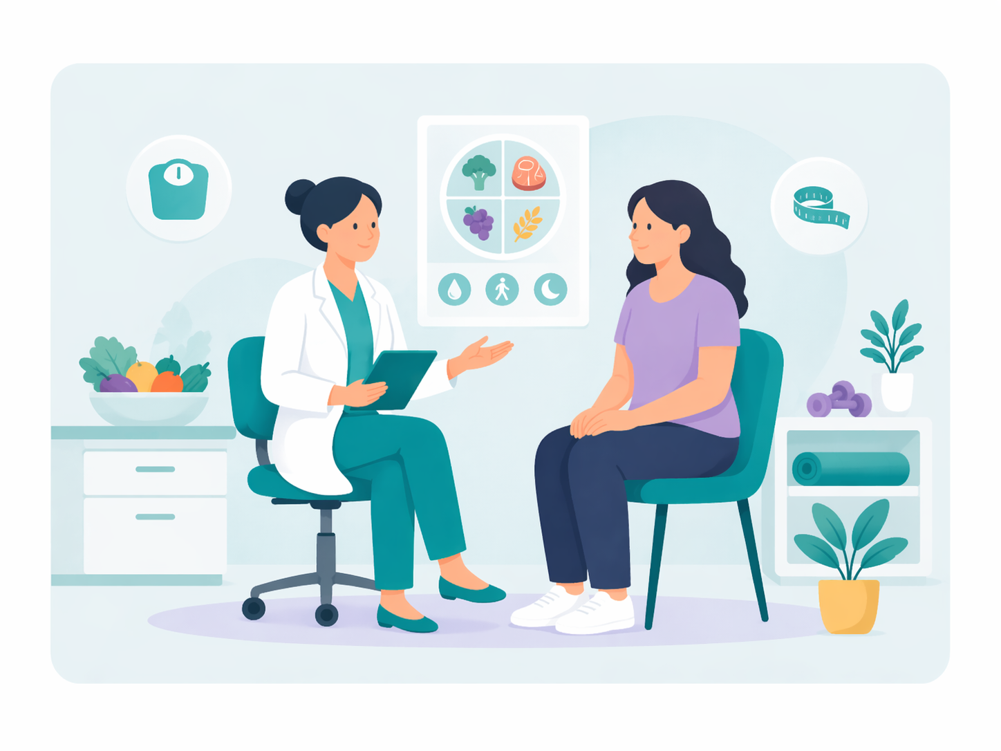 Doctor consulting patient about nutrition and weight management