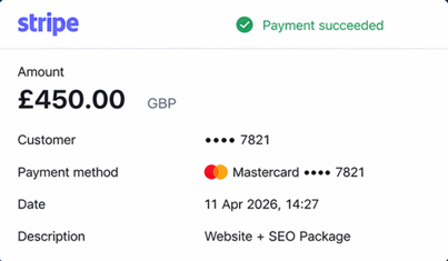 Stripe £450.00 - Website + SEO Package - April 2026