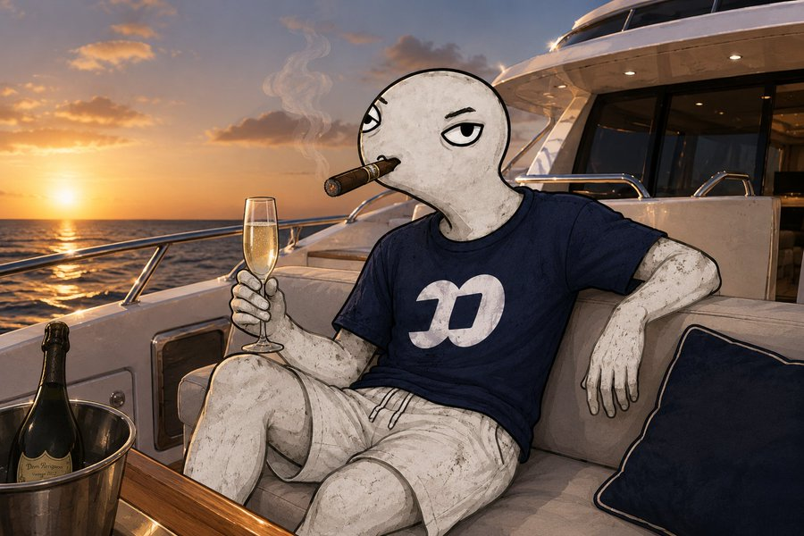 Normie lounging on a yacht at sunset with champagne and a cigar