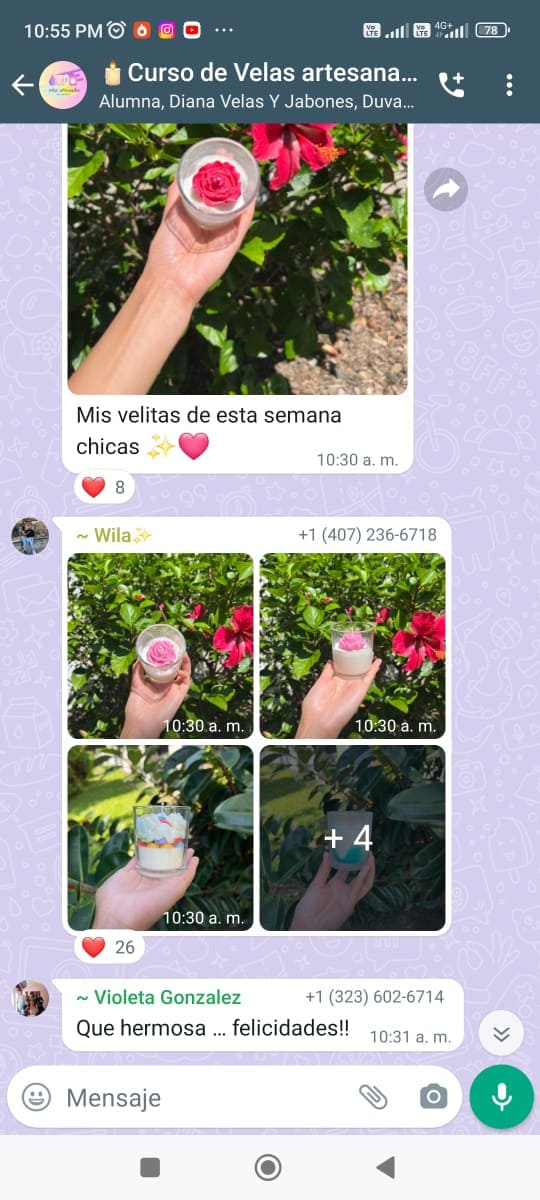 Ejemplo de velas con flores naturales hechas por estudiantes