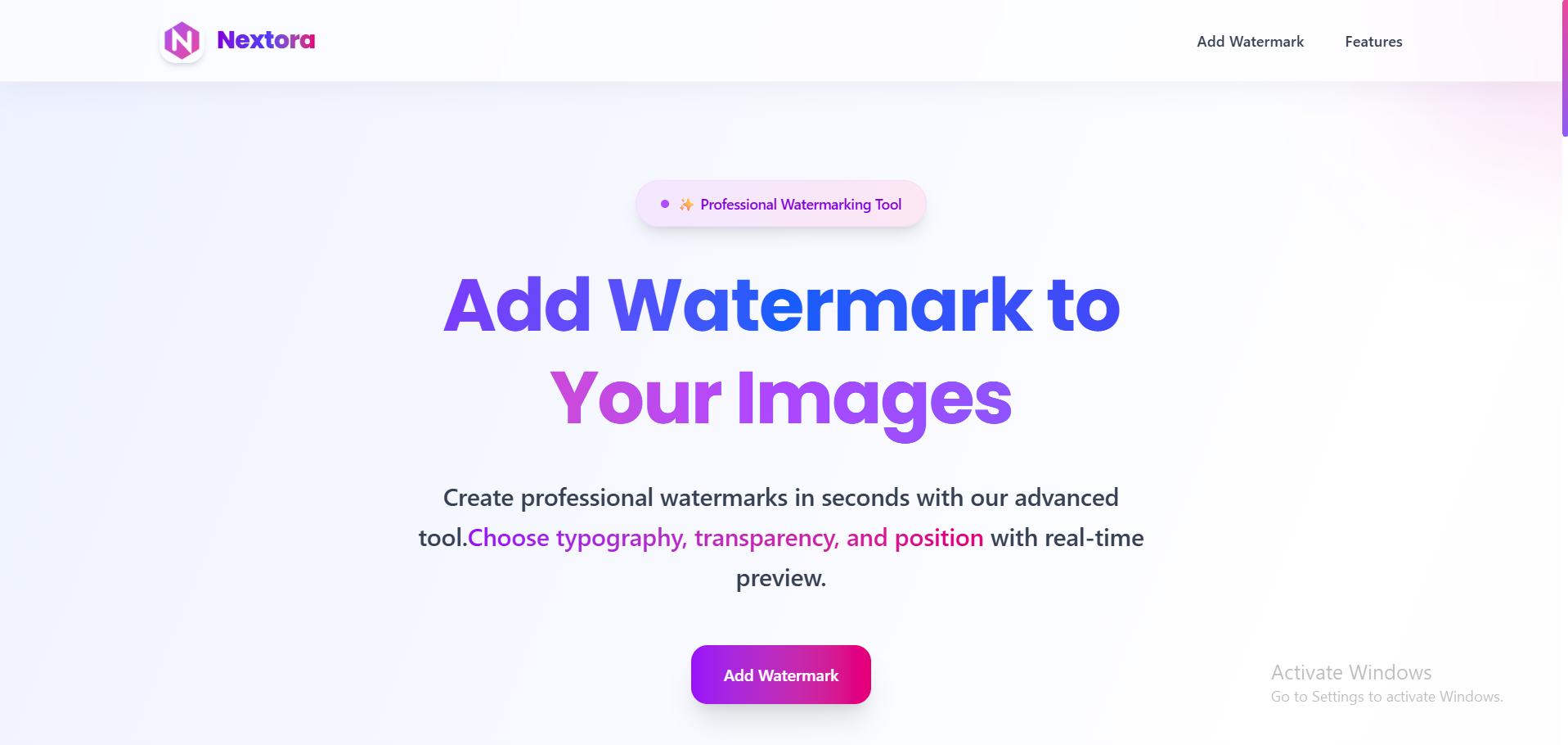 Nextora Watermark Platform interface