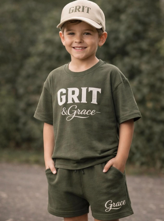 Boys olive tee and shorts set
