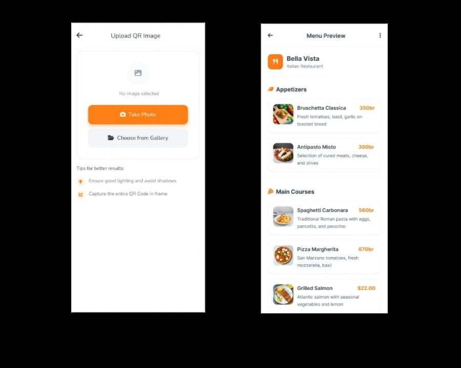 DineQ Mobile App Menu Upload and Preview