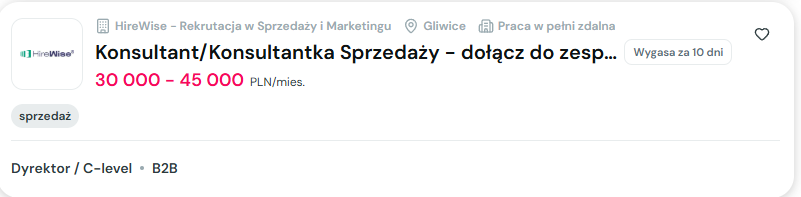 Konsultant/Konsultantka Sprzedazy - HireWise - 30 000-45 000 PLN/mies.