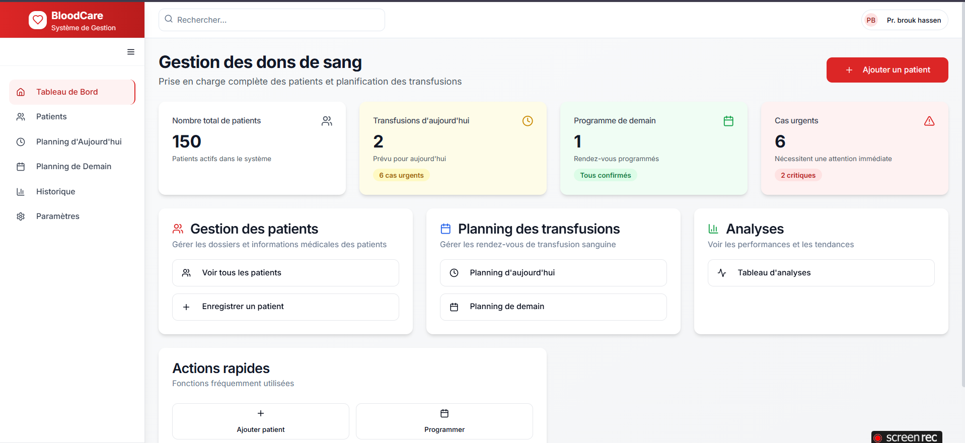 BloodCare Management System Dashboard
