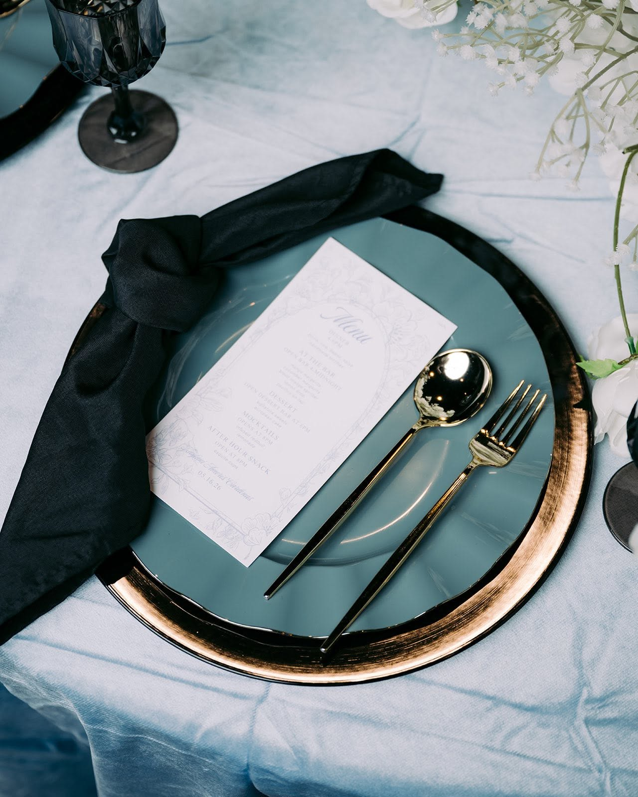 Place setting at a Tri-Cities event space in Pasco