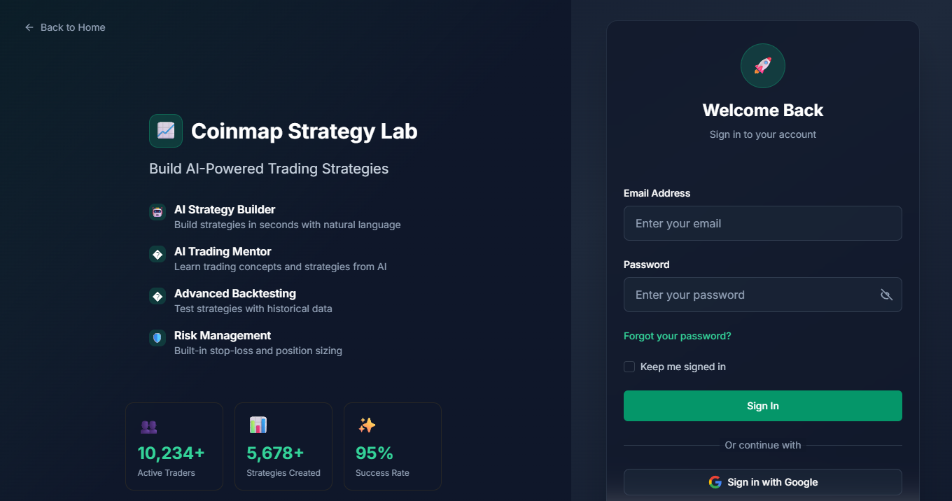COINMAP Strategy Lab - Nền tảng xây dựng chiến lược AI