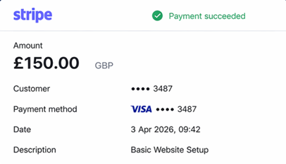 Stripe £150.00 - Basic Website Setup - April 2026