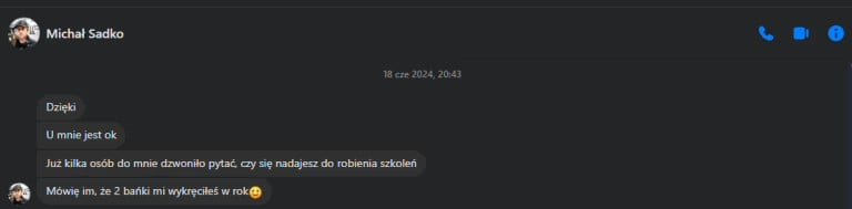 Michał Sadko — wiadomość na Messengerze: "2 bańki mi wykręciłeś w rok"
