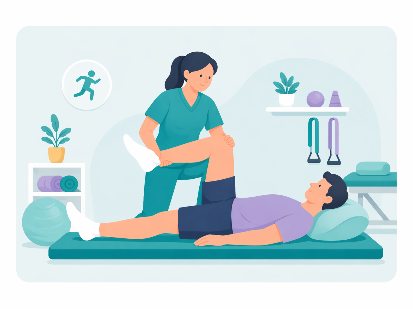 Physical therapist helping patient with leg exercises