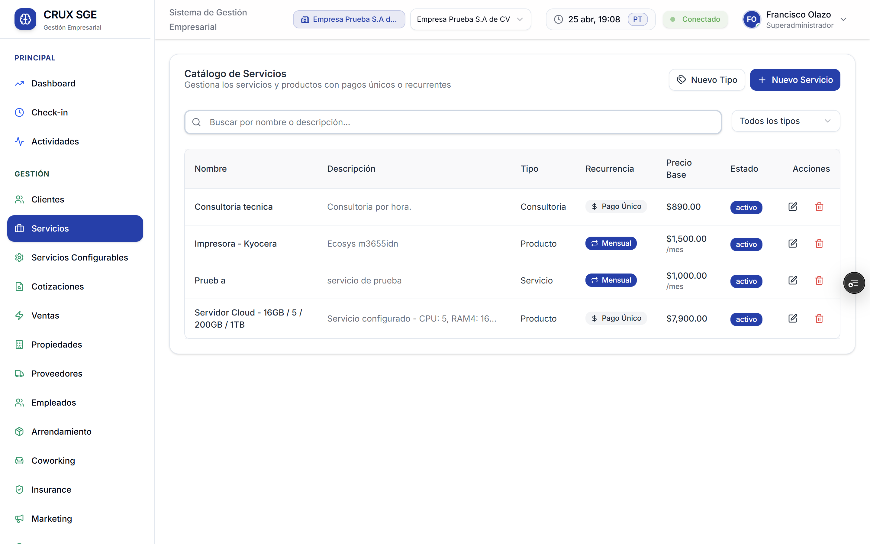 Catálogo de Servicios