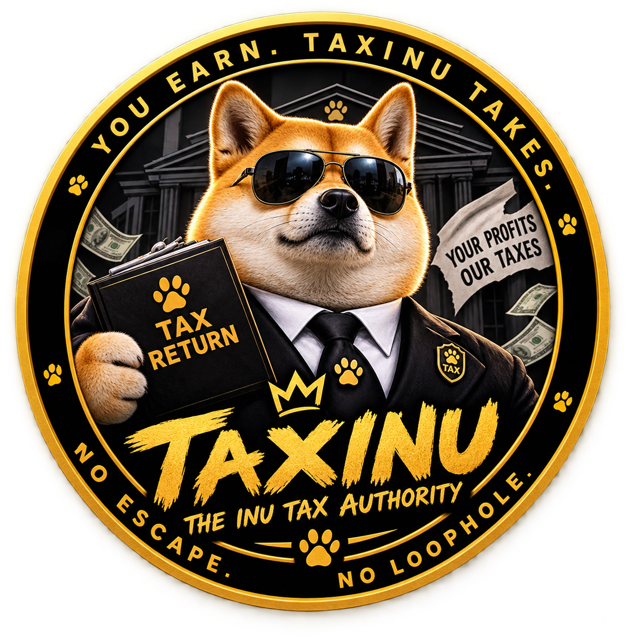 TAXINU seal with Shiba Inu tax authority mascot