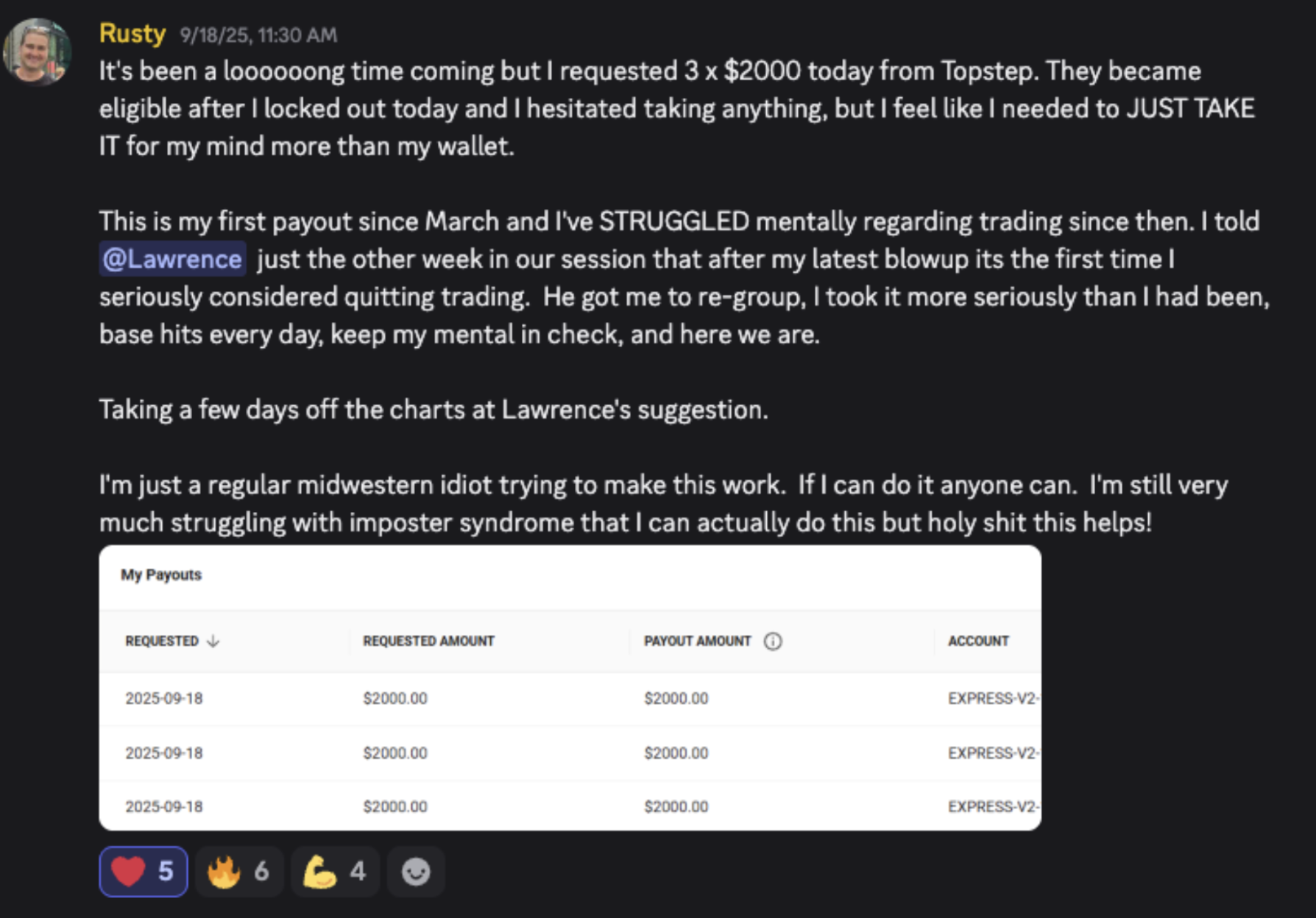 Rusty — 3x $2,000 Topstep payouts
