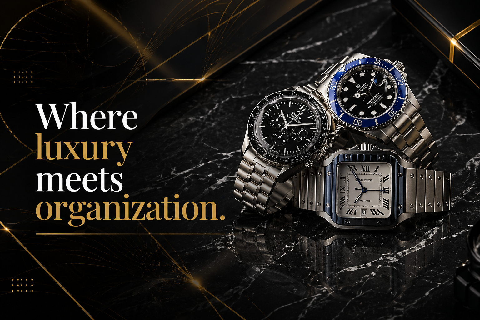 Three luxury watches - Omega, Rolex, Cartier