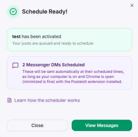 Schedule Ready confirmation dialog
