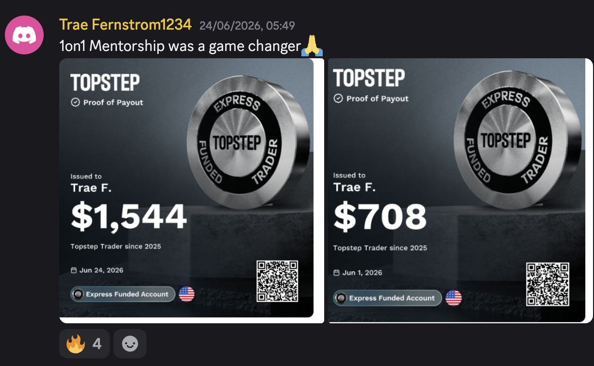Trae Fernstrom — $1,544 and $708 Topstep Proof of Payout certificates