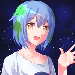 Earth-chan waving in space