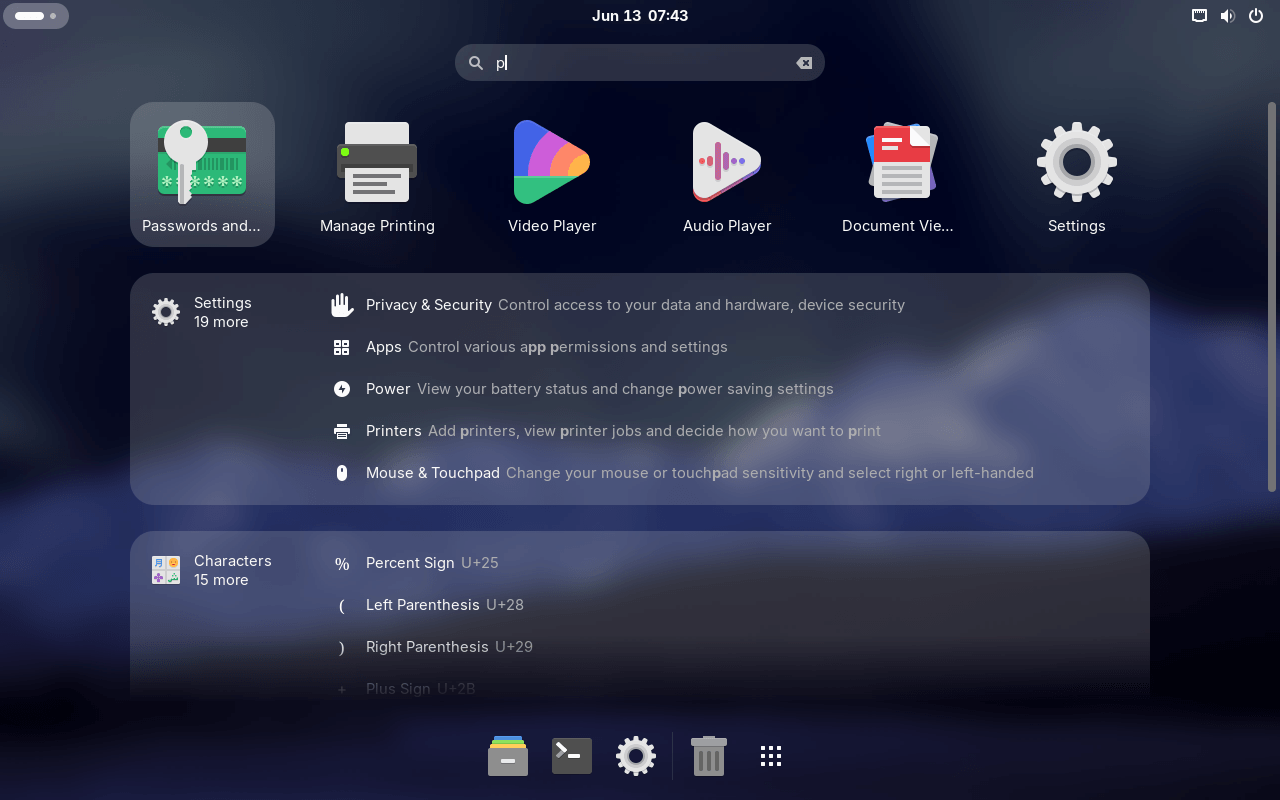 Abora OS desktop showing GNOME app launcher
