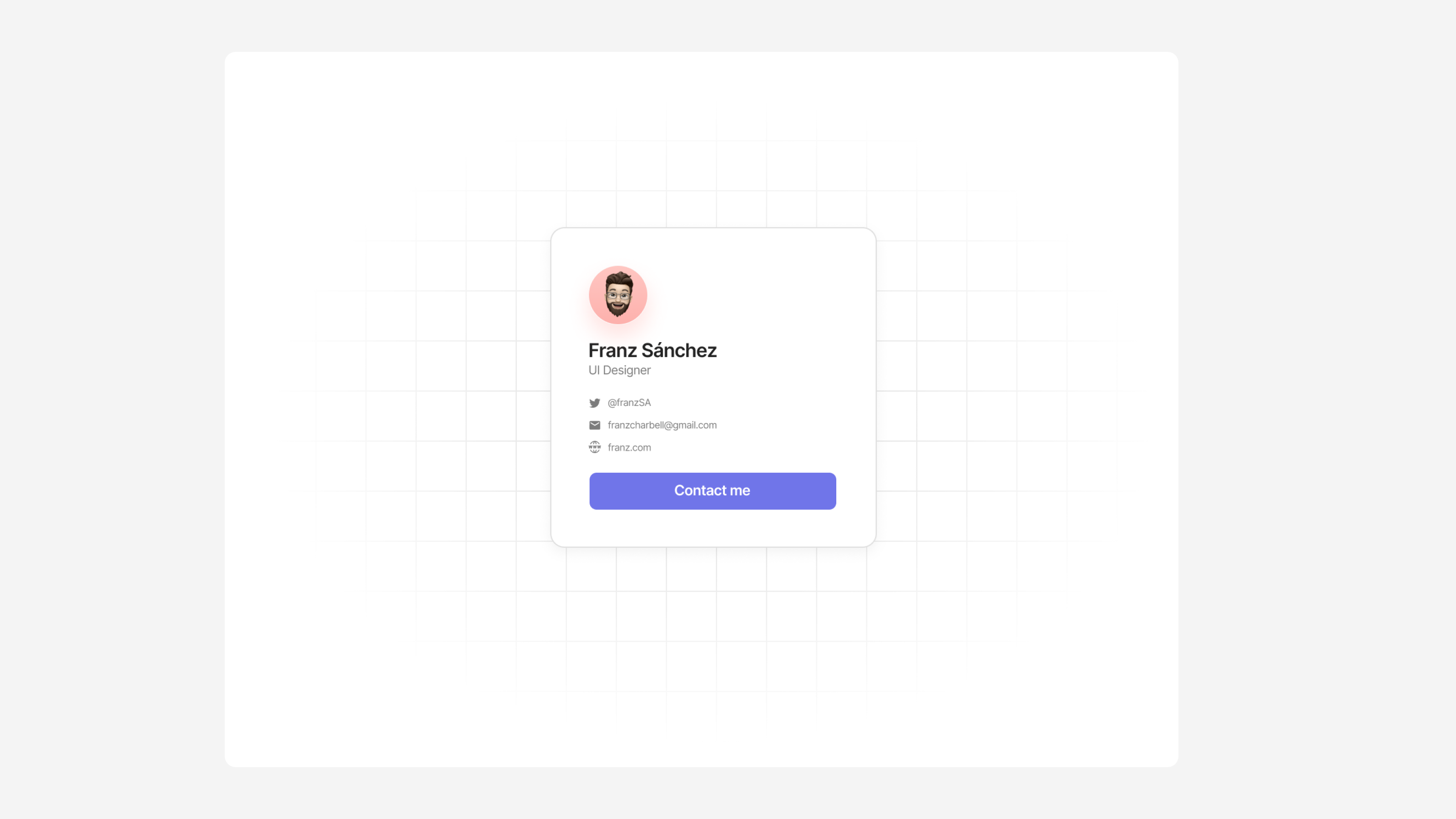 User profile card interface with contact information