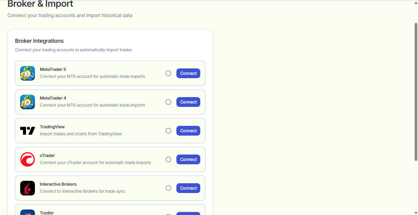 JNV Broker & Import — connect MetaTrader, cTrader and more