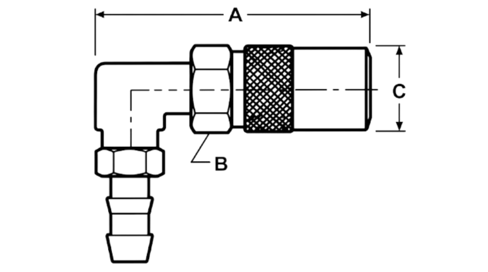 Coupler 90 Degree dimensional diagram