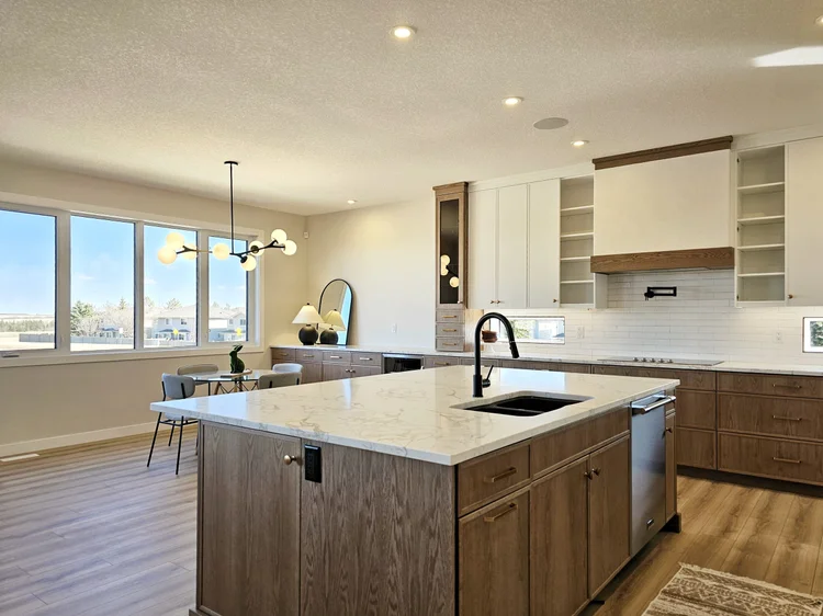 Kitchen island with black sink