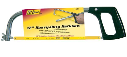 IVY Classic 11104 12-inch Heavy-Duty Hacksaw chrome-plated tubular frame induction hardened flexible steel blade aluminum handle professional cutting tool GutterAll Damascus Oregon