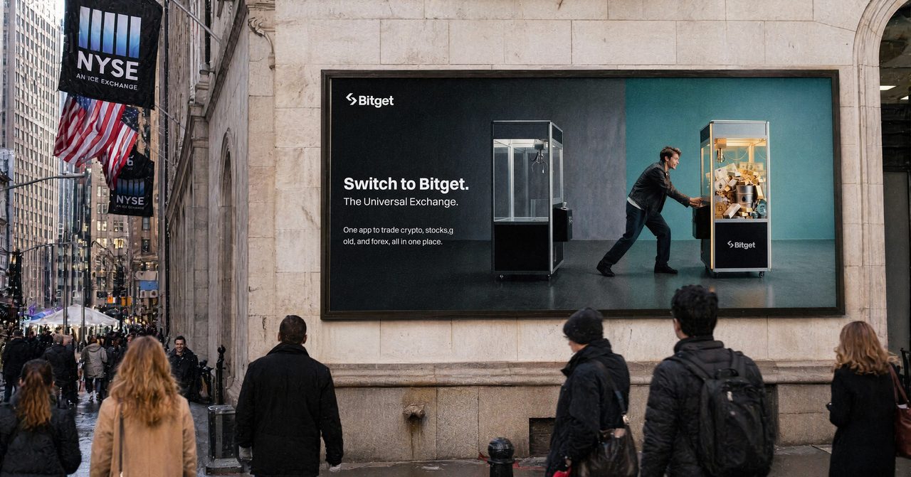 Switch to Bitget billboard near NYSE, New York