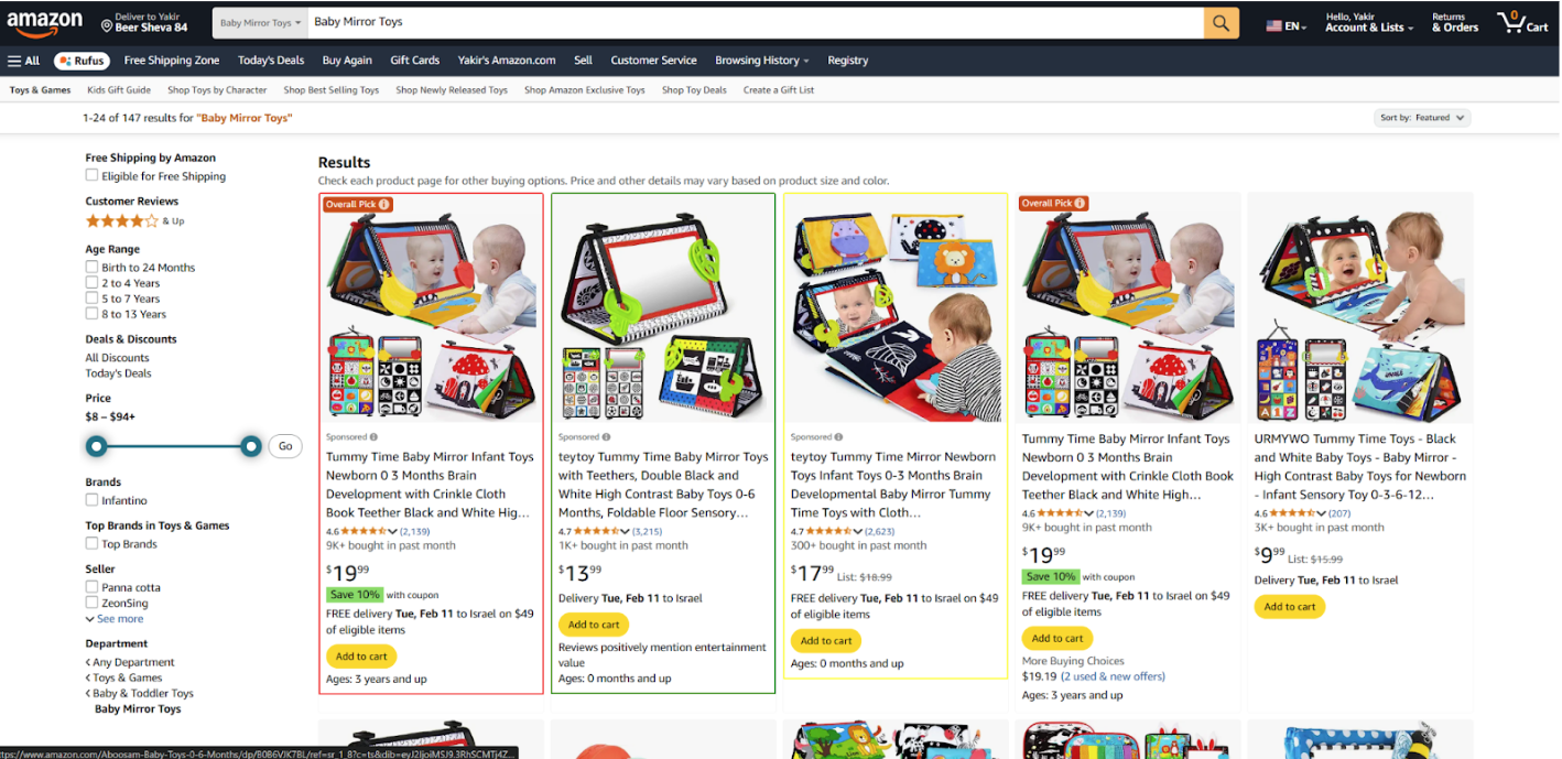 Amazon shopping interface with TrafficLight