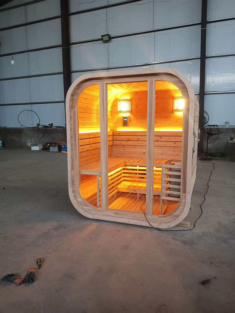 The Prahran sauna with lighting and control systems installed and operational during factory testing