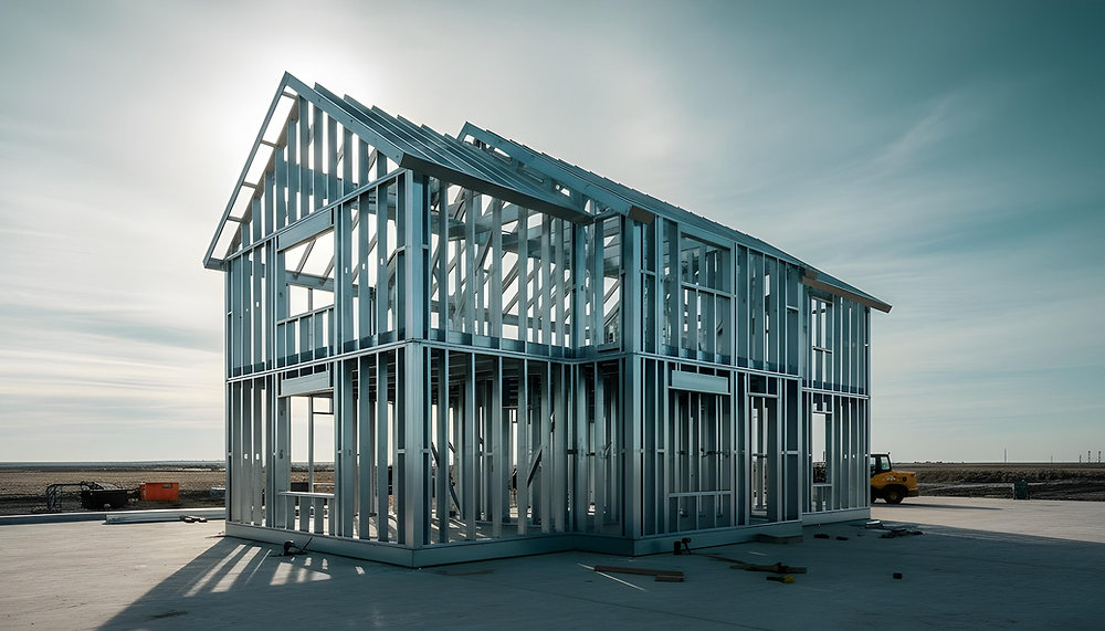 Two-story LGS steel frame building under construction