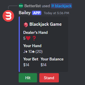 Blackjack Command Example