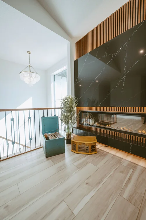 Living room vertical with chandelier