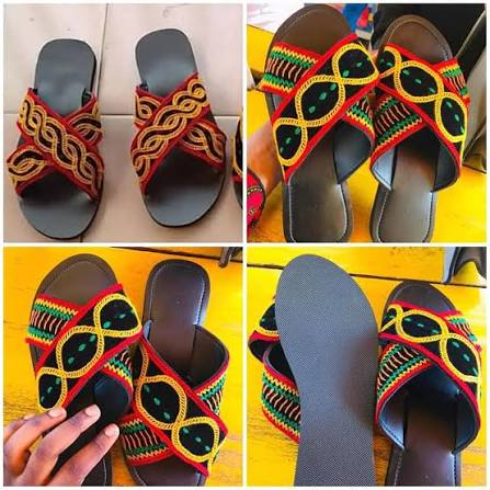 Handmade sandals with colorful woven straps