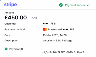 Stripe £450.00 - Website + SEO Package - March 2026