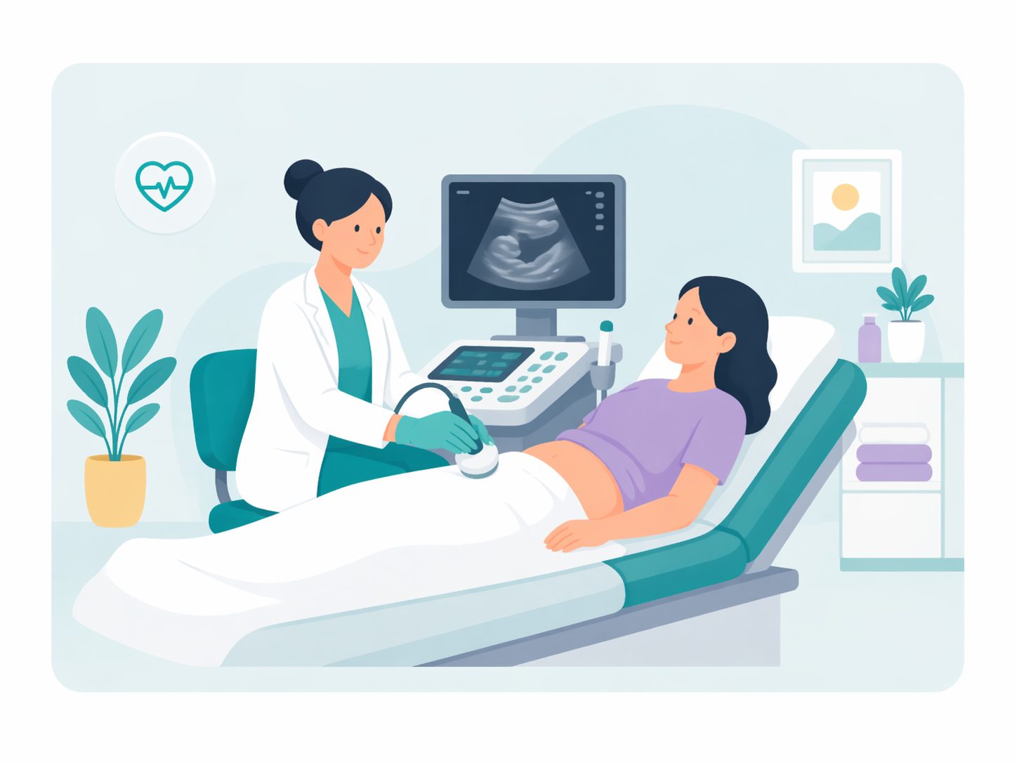 Doctor performing ultrasound examination on patient