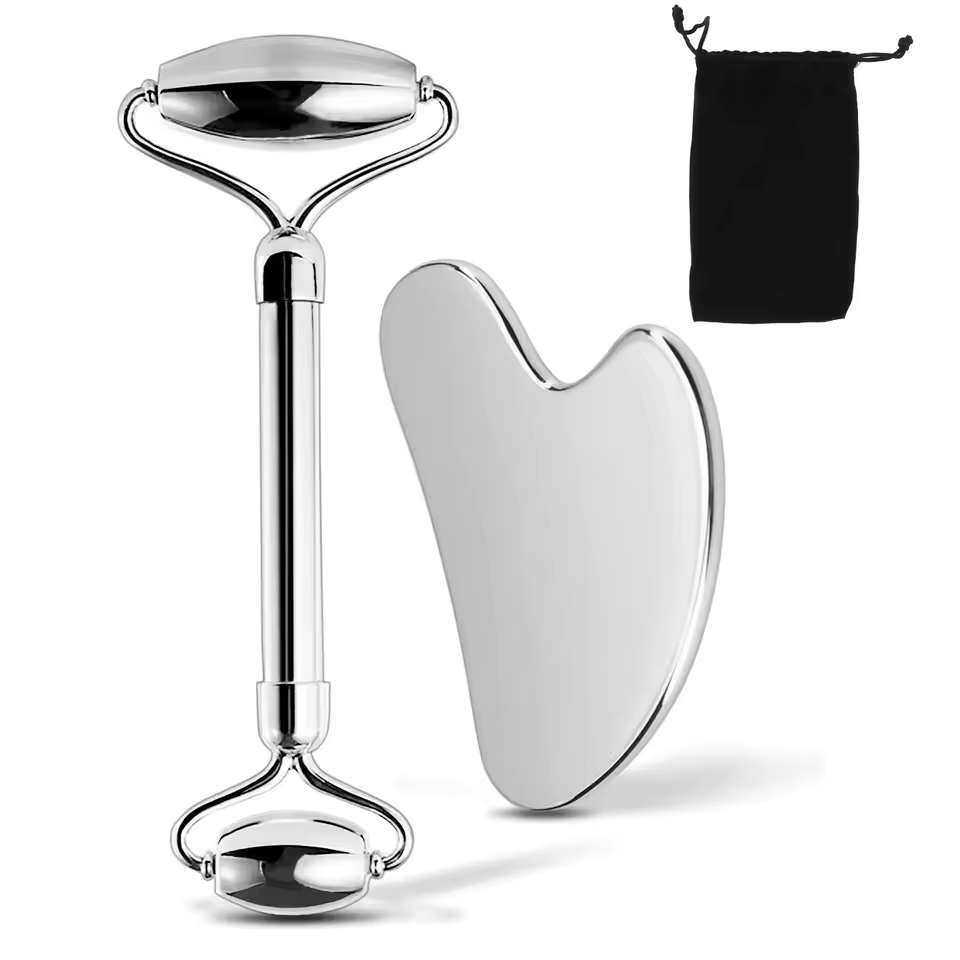 Guasha Tool e Rolo Facial De Aço Inoxidável