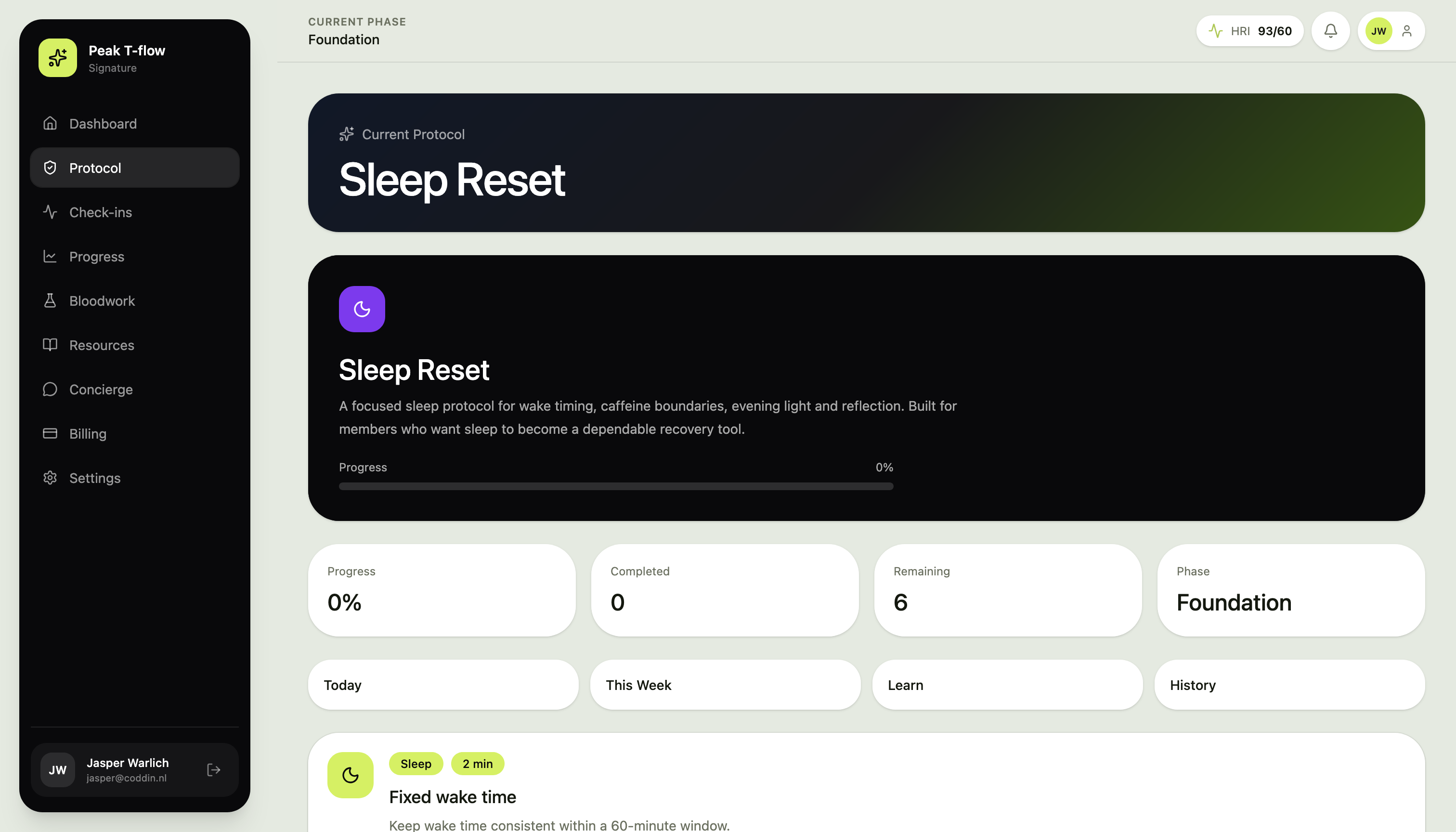 Hormotize Protocol view showing Sleep Reset protocol