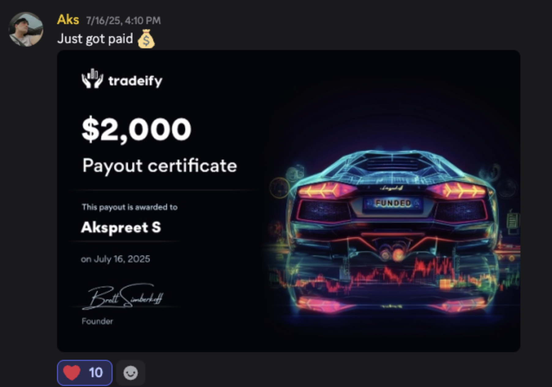Aks — Tradeify $2,000 payout certificate