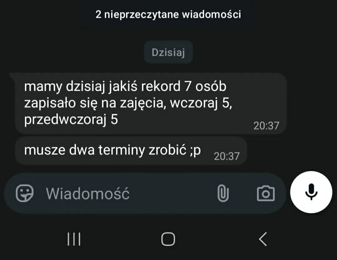 Wiadomość o rekordzie zapisów: 7 osób zapisało się na zajęcia