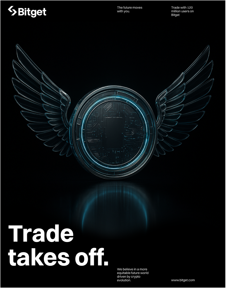 Trade takes off — winged metal neon coin campaign poster
