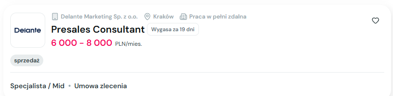 Presales Consultant - Delante Marketing - 6 000-8 000 PLN/mies.